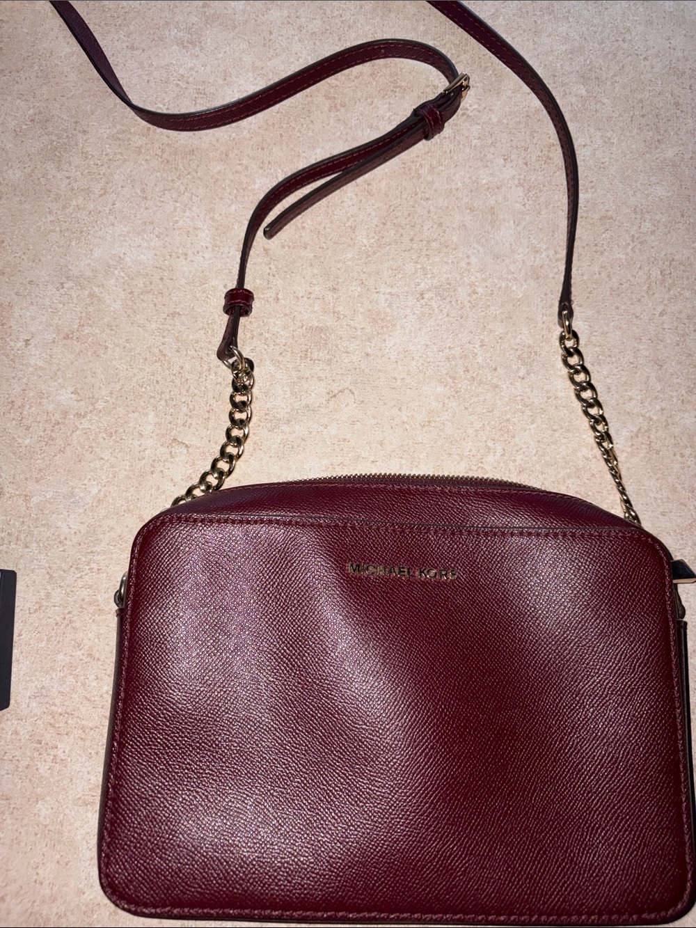 Michael Kors Wine Red Crossbody Bag with Gold Chain